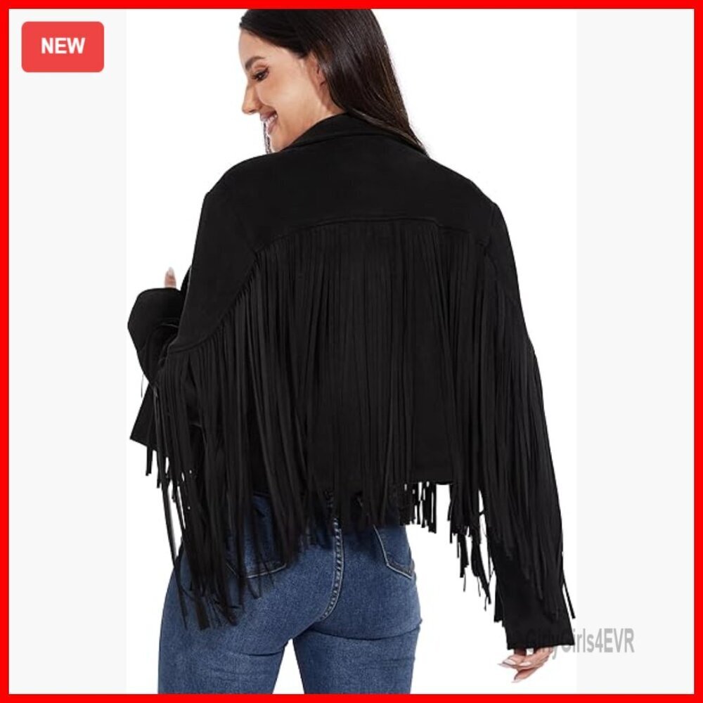 Fringe Leather Jacket Women Western Cropped Coat S-XXL